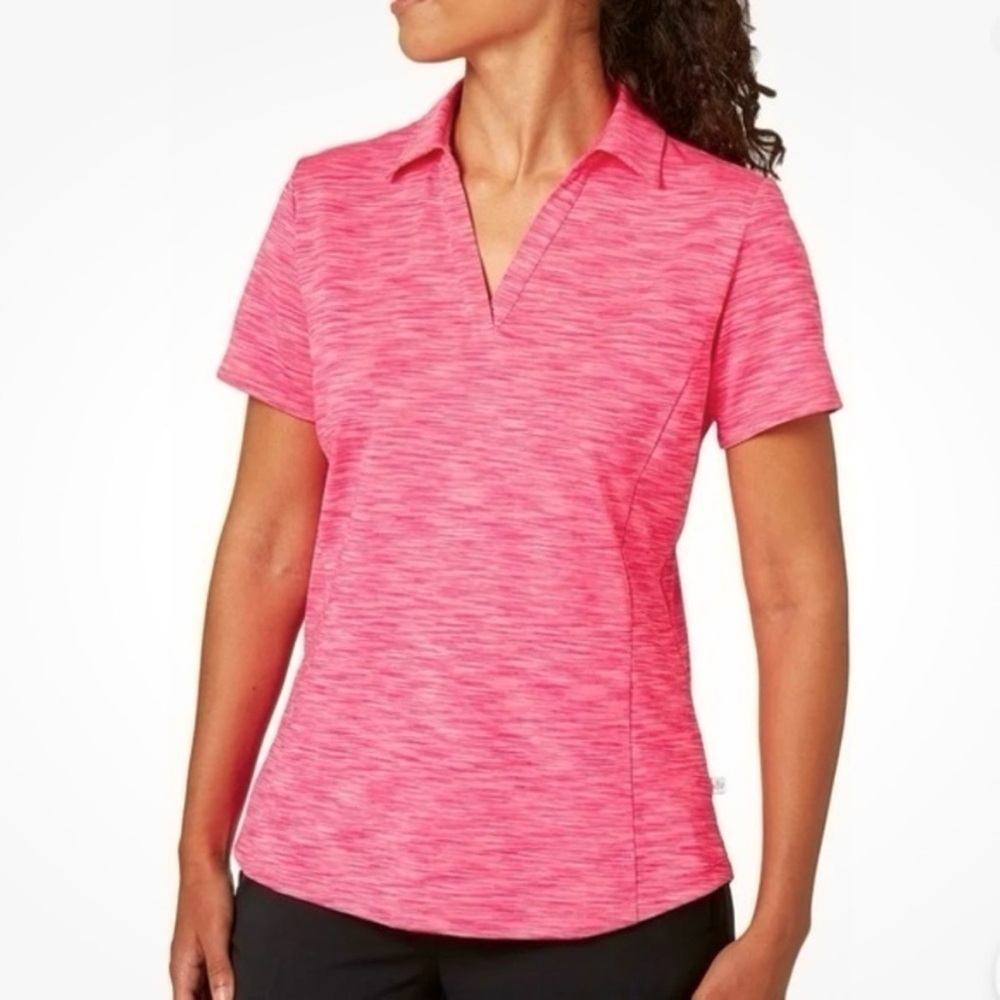Lady Hagen Top Golf Polo Hot Pink Space Dye Polo Knit Collar Short Sleeve XS